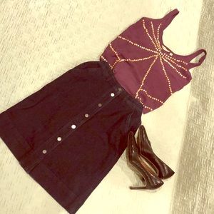 Ann Taylor Factory Stretch Denim Button Skirt EUC